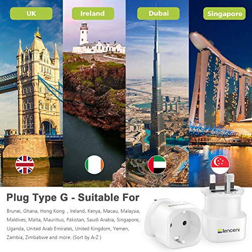 LENCENT 2X Adaptador Enchufe Ingles UK Inglaterra Adaptador de Viaje, Español 2-Pin Europa a 3-Pin Reino Unido RU para Irlanda Escocia Britanico Maldivas Gran Bretaña (Tipo G)