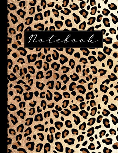 Leopard Notebook: Journal For Girls Women, Wide Ruled, Black and Brown, Large 8.5 x 11 US Letter, 100 Pages (50 Sheets)