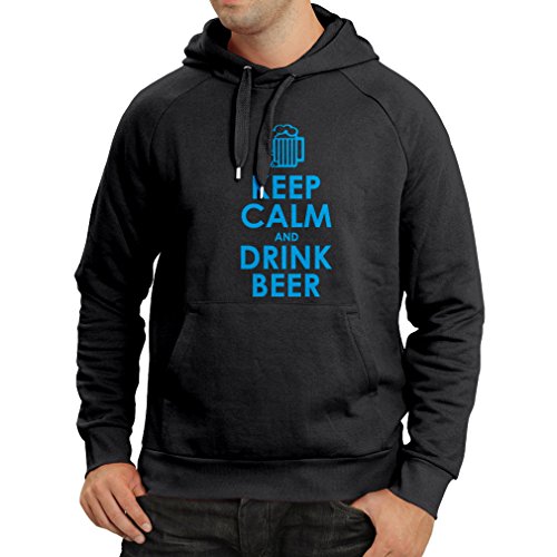 lepni.me Sudadera con Capucha Mantenga la Calma y Beba Cerveza Citas de Alcohol Regalos Divertidos (Small Negro Azul)