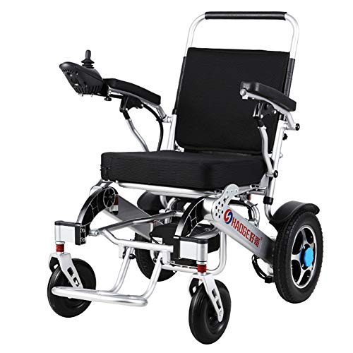 LFF WHEELCHAIR Silla de Ruedas eléctrica, Ancianos inválidos, de Cuatro Ruedas del vehículo, Plegable, Marco de Aluminio Ligero, Puede Estar en el avión,Silverblack