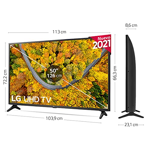 LG 50UP7500-ALEXA 2021-Smart TV 4K UHD 126 cm (50") con Procesador Quad Core, HDR10 Pro, HLG, Sonido Virtual Surround, HDMI 2.0, USB 2.0, Bluetooth 5.0, WiFi