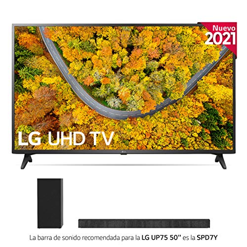 LG 50UP7500-ALEXA 2021-Smart TV 4K UHD 126 cm (50") con Procesador Quad Core, HDR10 Pro, HLG, Sonido Virtual Surround, HDMI 2.0, USB 2.0, Bluetooth 5.0, WiFi