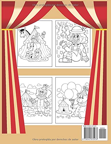 Libro de colorear para niños Tiempo de circo: Diviértete y disfruta con las páginas para colorear del parque de atracciones y el circo para niños, ... 52 páginas intercambiables con páginas en bla