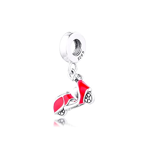 LIJIAN DIY 925 Sterling Jewelry Charm Beads Red Scooter Hacer Originales Pandora Collares Pulseras Y Tobilleras Regalos para Mujeres