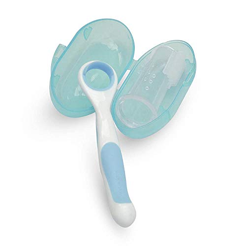 Limpiador de lengua de bebé con cepillo de dientes de dedo completo para bebés (color azul) | Raspador de lengua suave para bebés | Cuidado oral delicado para bebés