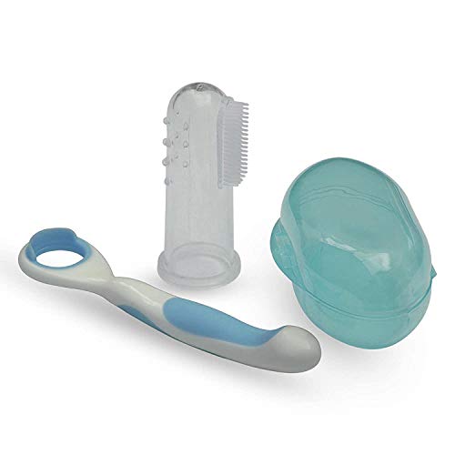 Limpiador de lengua de bebé con cepillo de dientes de dedo completo para bebés (color azul) | Raspador de lengua suave para bebés | Cuidado oral delicado para bebés