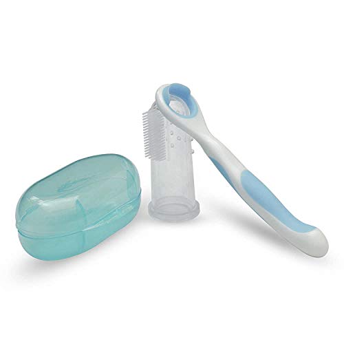 Limpiador de lengua de bebé con cepillo de dientes de dedo completo para bebés (color azul) | Raspador de lengua suave para bebés | Cuidado oral delicado para bebés