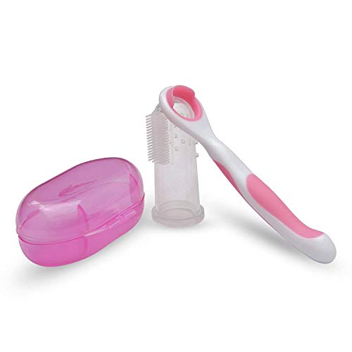 Limpiador de lengua de bebé con cepillo de dientes de dedo completo para bebés (color rosa) | Raspador de lengua suave para bebés | Cuidado oral delicado para bebés