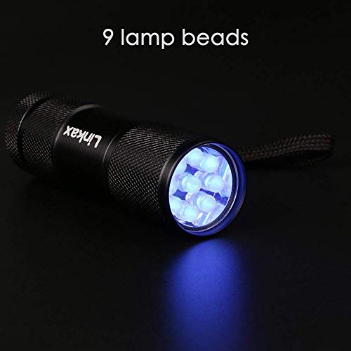 Linkax Linterna Ultravioleta Led Linterna UV flashlight 9 LED Ultravioleta Detectar manchas de orina de mascotas Luz negra 395nm luz ultravioleta [2 Paquete]