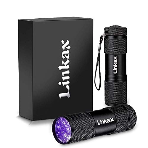 Linkax Linterna Ultravioleta Led Linterna UV flashlight 9 LED Ultravioleta Detectar manchas de orina de mascotas Luz negra 395nm luz ultravioleta [2 Paquete]