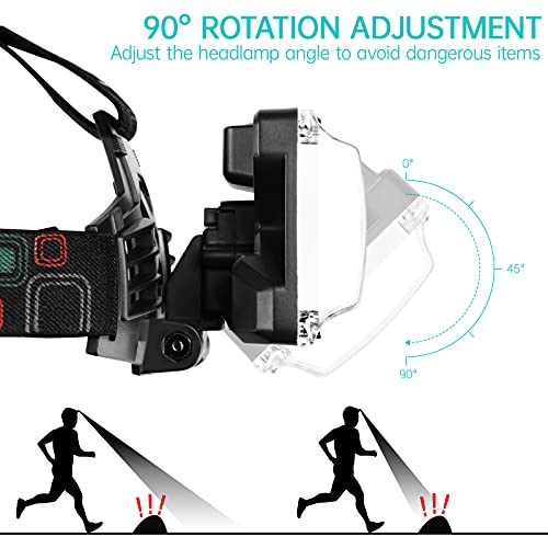 Linterna Frontal LED Recargable, Alta Potencia Linterna Cabeza con 4 Modos, Alcance de 500M, luz para bicicleta conImpermeable IPX4 para Casco, Pesca, Bicicleta y Caza