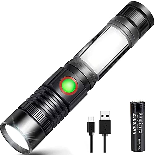 Linterna LED Recargable Alta Potencia Militar COB Ajustable Portátil Linterna para Reparación del Coche, y Emergencia, Ciclismo, Camping, Montañismo (Con USB 18650 Batería & Base Magnético)