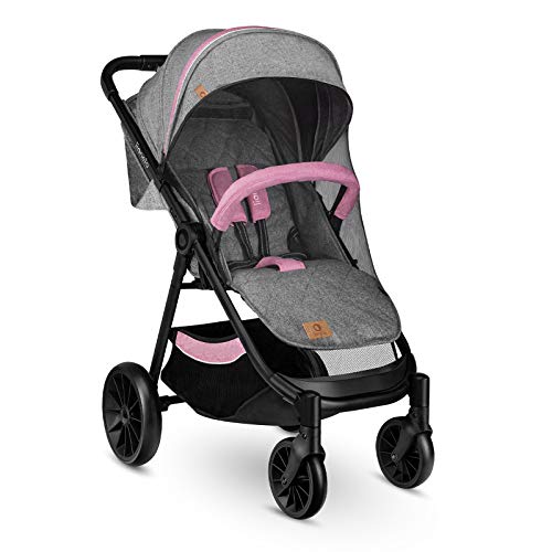 LIONELO Natt Carrito Para niños hasta 22kg Respaldo reclinable hasta la posición del tumbado 0-48M 5 Cinturones de seguridad con puntos Regulación del respaldo Toldo XXL Mosquitera