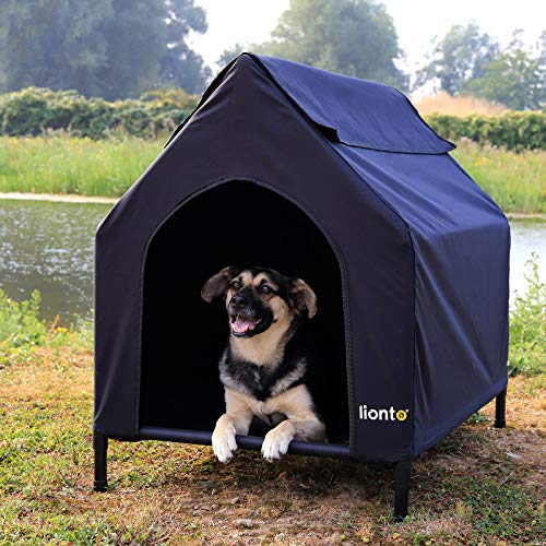 lionto Cama para Perros Cubierta Cama elevada con Techo para Perros Negro (S) 90 x 65 x 85 cm