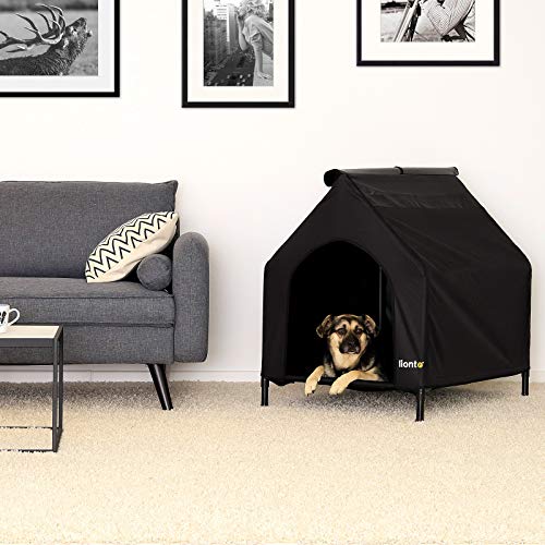 lionto Cama para Perros Cubierta Cama elevada con Techo para Perros Negro (S) 90 x 65 x 85 cm