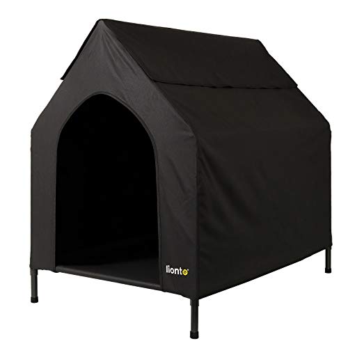 lionto Cama para Perros Cubierta Cama elevada con Techo para Perros Negro (S) 90 x 65 x 85 cm