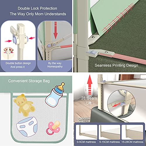 LIQICAI Niño Pequeño Guardia Barandilla Cama, Plegable Seguridad Barandilla Cama con Bloqueo Doble, Universal 28 Engranajes Niños Dormido Protector Barandilla (Color : Green, Size : 2.0M)