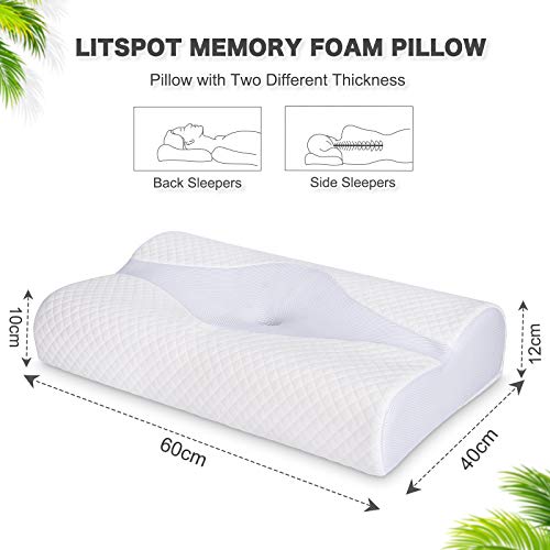 LITSPOT Almohada Cervical con Altura Ajustable Reduce Dolores Cervicales Forma Ergonómica Adecuada para Todos los Durmientes Cubierta de Fibra de Bambú