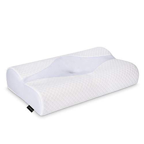 LITSPOT Almohada Cervical con Altura Ajustable Reduce Dolores Cervicales Forma Ergonómica Adecuada para Todos los Durmientes Cubierta de Fibra de Bambú