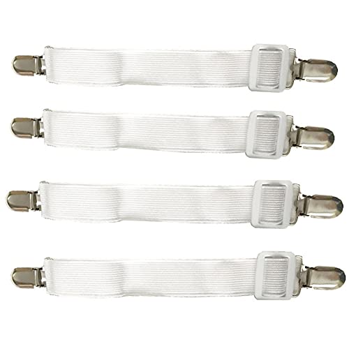 LITU 4Pcs Sujetadores de Hojas Sujetadores de Tirantes Ajustables Elásticas Ajustables para Funda de Tablas de Planchar y Sábanas de Camas para Sábanas o Sofás