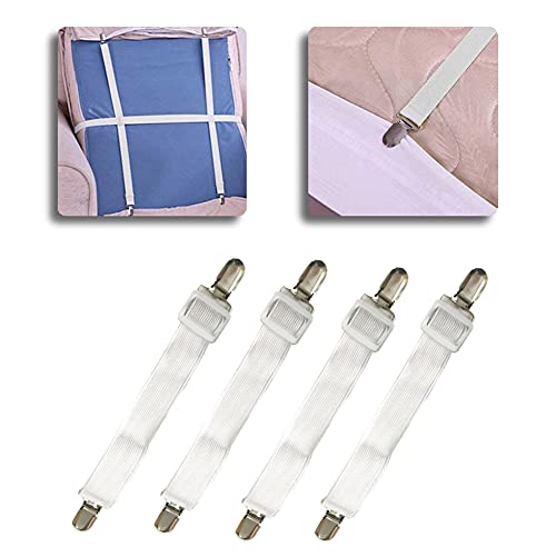 LITU 4Pcs Sujetadores de Hojas Sujetadores de Tirantes Ajustables Elásticas Ajustables para Funda de Tablas de Planchar y Sábanas de Camas para Sábanas o Sofás