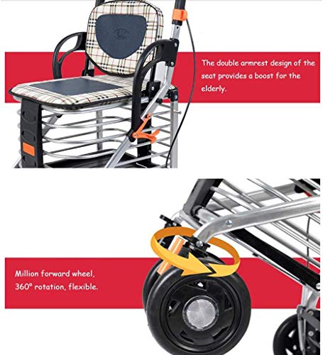 LJA Multifunción portátil de mano Camiones Compras, tienda de comestibles de la compra plegable Walker auxiliar de cuatro ruedas Ayudante de edad avanzada pueden sentarse tranvía, que llevaban aproxi