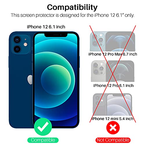 LK 6 Pack Protector de Pantalla Compatible con iPhone 12 6.1 Pulgada,Contiene 3 Pack Cristal Vidrio Templado y 3 Pack Protector de Lente de cámara, Doble Protección,Marco de Posicionamiento