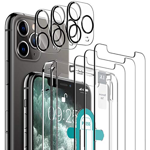 LK Compatible con iPhone 11 Pro MAX Protector de Pantalla,3 Pack Cristal Templado y 3 Pack Protector de Lente de cámara, Doble protección