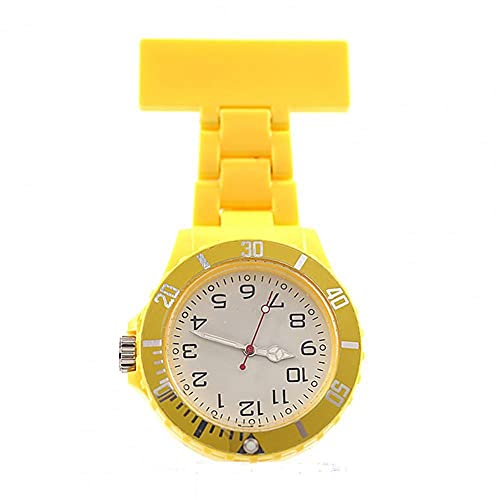 LLRR Mujeres médico Enfermeras Reloj,Reloj de Bolsillo de Enfermera con Broche Radical Nocturno, Reloj de Cuarzo Colgante con Esfera de Instrumento, Amarillo,Reloj Médico de Bolsillo