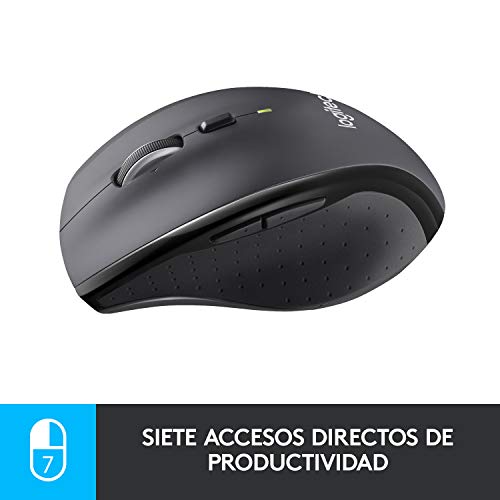 Logitech M705 Marathon Ratón Inalámbrico, 2,4 GHz con Mini Receptor USB, Seguimiento Óptico 1000 DPI, 7 Botones, Batería 3 Años, PC/Mac/Portátil/Chromebook - Negro