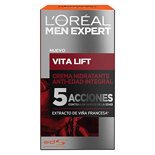 L'Oréal Men Expert crema hidratante antiedad Vita Lift, Con extracto de viña francesa, Combate 5 signos de la edad en un solo gesto, Para hombres - 50 ml