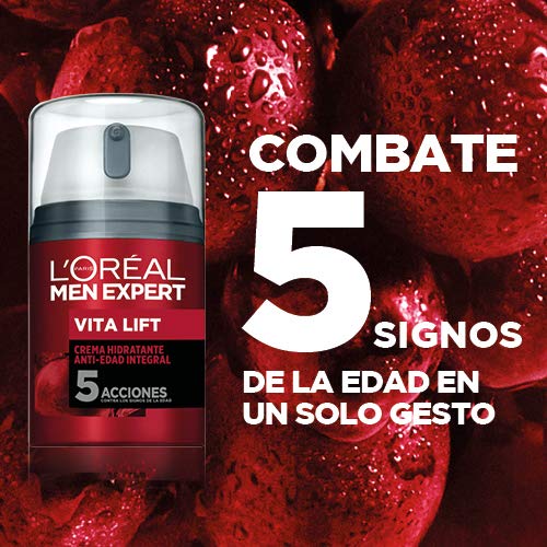 L'Oréal Men Expert crema hidratante antiedad Vita Lift, Con extracto de viña francesa, Combate 5 signos de la edad en un solo gesto, Para hombres - 50 ml