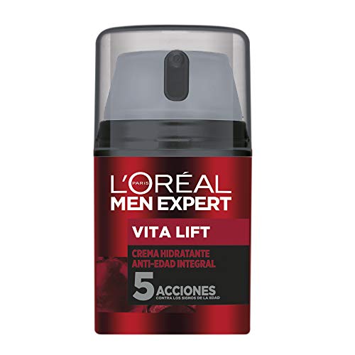 L'Oréal Men Expert crema hidratante antiedad Vita Lift, Con extracto de viña francesa, Combate 5 signos de la edad en un solo gesto, Para hombres - 50 ml