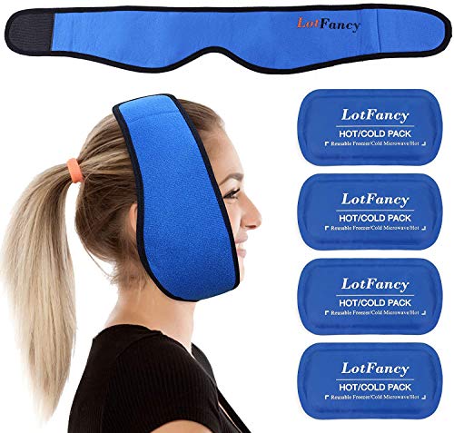 LotFancy 4 Bolsas de Gel Reutilizable Frío Calor con Banda de Compresión, Hielo en Gel Compresas Multiusos Terapia para Mandíbula, Cara, Cabeza, Barbilla, Cirugía Facial Oral