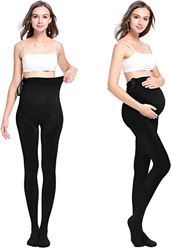 LOVELYBOBO 2 Pack Medias Invernales Premama Panty para Futura Mama Pantimedias para Mujeres embarazadas Leggings 320D (negro*2)