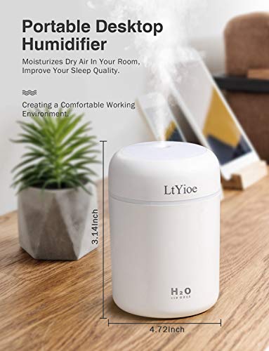 LtYioe Humidificador, Mini Humidificador con Alimentación USB, Función de luz Nocturna y apagado automático, 2 modos de niebla y ncionamiento silencioso, para para hogar, Oficina, Coche(blanco)