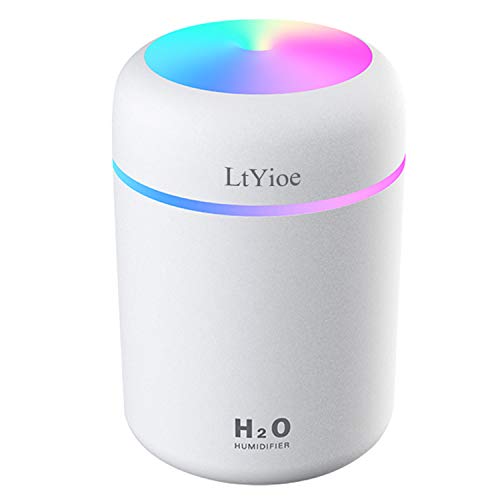 LtYioe Humidificador, Mini Humidificador con Alimentación USB, Función de luz Nocturna y apagado automático, 2 modos de niebla y ncionamiento silencioso, para para hogar, Oficina, Coche(blanco)