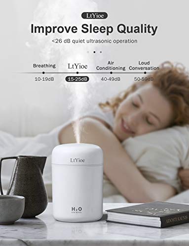 LtYioe Humidificador, Mini Humidificador con Alimentación USB, Función de luz Nocturna y apagado automático, 2 modos de niebla y ncionamiento silencioso, para para hogar, Oficina, Coche(blanco)