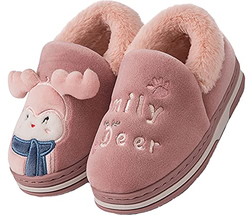 Lvptsh Zapatillas de casa Invierno para Niñas Niños Pantuflas de Cálido Antideslizante Peluche Forradas Slippers,Red,EU24/25