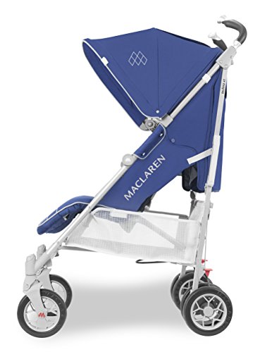 Maclaren Techno XT silla de paseo tipo paraguas ligero, Para niños de recién nacidos hasta 25 kg, capota extensible con factor UPF 50+ y asiento reclinable, Accesorios incluidos, Azul oscuro/plateado