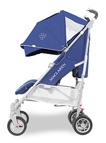 Maclaren Techno XT silla de paseo tipo paraguas ligero, Para niños de recién nacidos hasta 25 kg, capota extensible con factor UPF 50+ y asiento reclinable, Accesorios incluidos, Azul oscuro/plateado