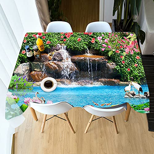 Mantel Mesita Salon,Mantel Lavable Rectangular Mantel De Lino Moderno Patrón De Grúa De Piscina De Agua Manta De Mantel Resistente Al Calor para Fiesta De Navidad Picnic BBQ, 152X228Cm (59.8X89.8I