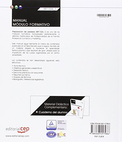 Manual. Preparación de pedidos (Transversal: MF1326_1). Certificados de profesionalidad