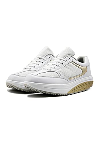 Mapleaf ortopédica Zapatillas Mujer Hombre Running Bambas Air Deportivas Zapatos para Tenis Futbol Baloncesto Andar Fitness Calzado Zuecos Comodos Antideslizante Atletico Trainer Zapato Oro Talla 38