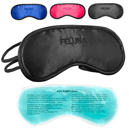 Máscara para dormir con almohada para enfriar los ojos Gafas para dormir con banda de goma ajustable y sensación de seda La almohada para enfriar ayuda con las migrañas (Negro)