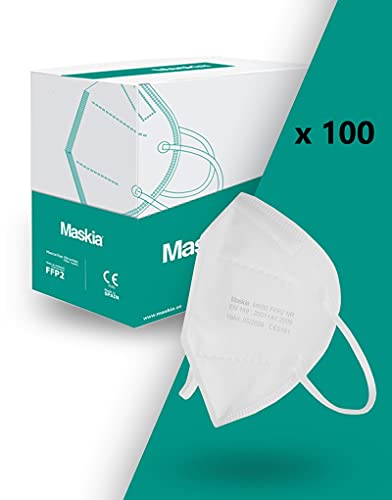 MASKIA Mascarilla FFP2. Packs 20, 50, 100 Homologadas CE 0161. Mascarilla FFP2 Blancas con Alta eficiencia Filtración de Partículas(99,5%), Packs Individuales Transpirables. LIBRES DE GRAFENO (100)