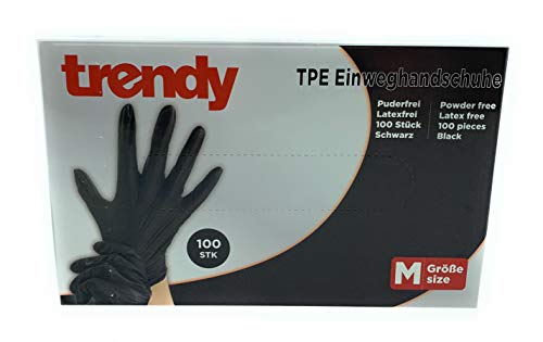 MC-Trend - 100 guantes desechables de TPE, color negro, sin polvo, sin látex, en caja dispensadora, medium