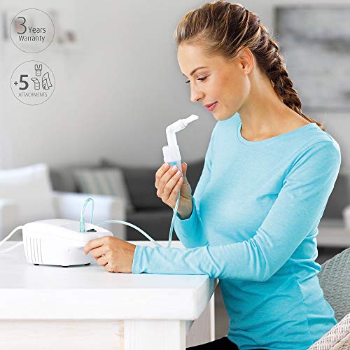 Medisana IN 500 Inhalador, nebulizador compresor con boquilla y mascarilla para adultos y niños, para resfriados o asma con accesorios extra y tubo largo