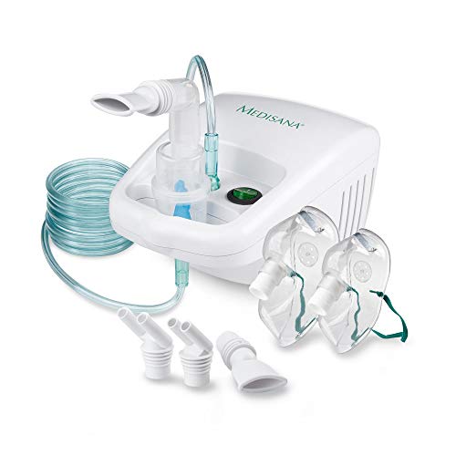 Medisana IN 500 Inhalador, nebulizador compresor con boquilla y mascarilla para adultos y niños, para resfriados o asma con accesorios extra y tubo largo