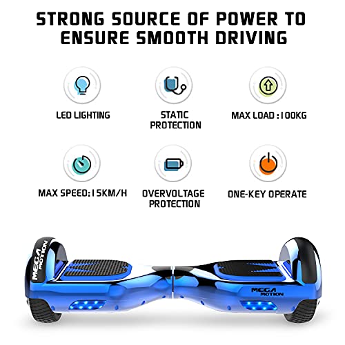 MEGA MOTION Hoverboards con Asiento, Hoverboards Hover Scooter Board, Hoverboards con Silla, Hoverkart para Hoverboards 6.5 Pulgadas, con Altavoz Bluetooth y Luces LED, Regalos para niños